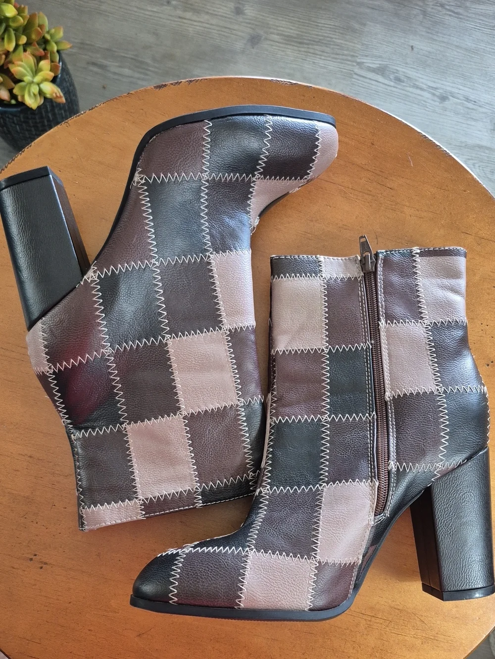 Cato Patchwork Brown Vegan Leather 4
